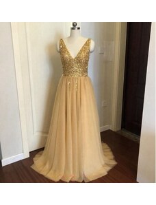 HollywoodStyle zlaté plesové šaty s tylovou sukňou Alicia: Zlatá Tyl XS-S