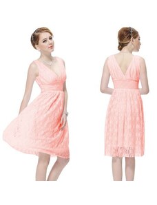 HollywoodStyle krátke čipkové tmavě lososové spoločenské šaty: Růžová Krajka XL