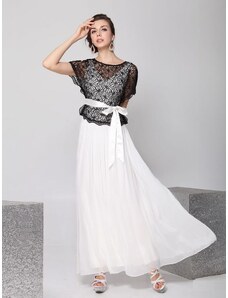 HollywoodStyle černo-biele dlouhé spoločenské šaty pre matku nevěsty: Černobílá Šifon S
