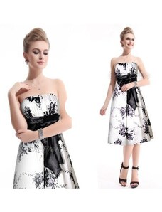 HollywoodStyle krátke biele spoločenské šaty s černými květy Arnica: Černobílá Satén L