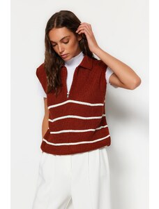 Trendyol dlaždice zips pruhovaný tricot sveter