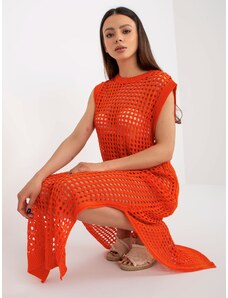 BADU Oranžové pletené dierkované plážové šaty