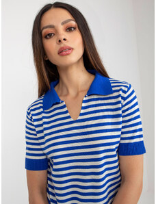 Fashionhunters Dark blue-and-white striped knitted blouse