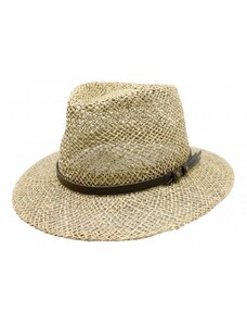 Fiebig - Headwear since 1903 Pánsky slamený klobúk z morskej trávy s koženou stuhou - Fedora