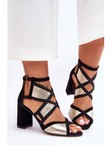 Maciejka Čierno-zlaté elegantné sandále na podpätkoch