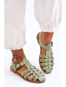 FlyFor Zelené dámske pruhované sandále zdobené kamienkami