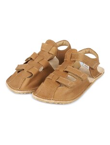Vlnka Detské barefootové kožené sandále na suchý zips Olaf hnedá veľkosti obuvi - deti 25