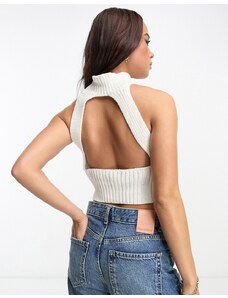 Pacsun high neck knitted crop top in white sand