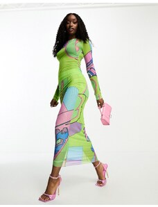 Gbemi mesh maxi skirt co-ord in green graphic print-Multi