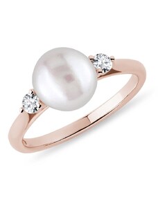 Prsteň s perlou a briliantmi v ružovom zlate KLENOTA R0673004