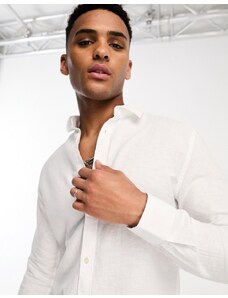 ONLY & SONS linen mix long sleeve shirt in white