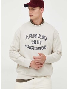 Bavlnená mikina Armani Exchange pánska, béžová farba, s nášivkou