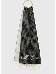 Vlnený šál Armani Exchange čierna farba, s potlačou