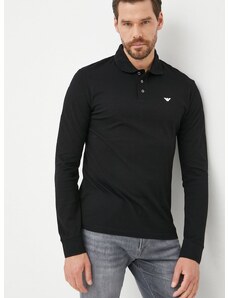 Bavlnené tričko s dlhým rukávom Emporio Armani čierna farba, jednofarebné