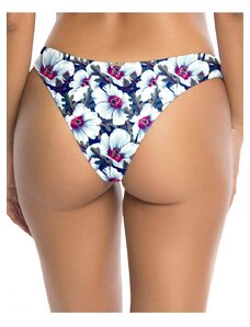 Relleciga Modro-biele kvetované plavkové nohavičky brazílskeho strihu Cheeky Brazilian Cut Bikini Hibiscus