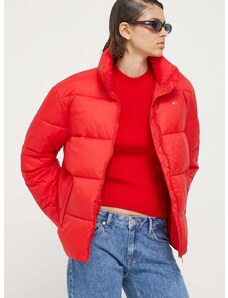 Bunda Tommy Jeans dámska, červená farba, zimná