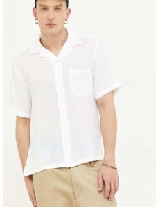 Bavlnená košeľa Abercrombie & Fitch pánska, biela farba, regular