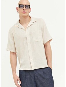 Bavlnená košeľa Abercrombie & Fitch pánska, béžová farba, regular