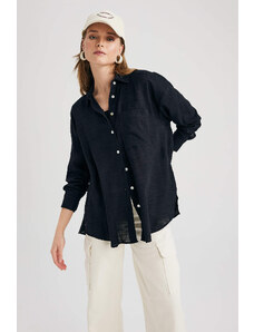 DEFACTO Oversize Fit Shirt Collar Linen Look Long Sleeve Shirt
