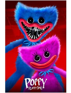 Halantex Fleecová deka Poppy Playtime – motív Huggy Wuggy a Kissy Missy - 130 x 170 cm