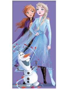 Carbotex Bavlnená plážová osuška Ľadové kráľovstvo - Frozen - motív Anna a Elsa s Olafom - 100% bavlna s gramážou 320 g/m² - 70 x 140 cm