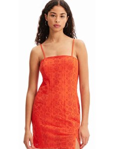 Bavlnené šaty Desigual oranžová farba, mini, priliehavá