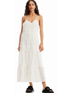 Bavlnené šaty Desigual biela farba, midi, rovný strih