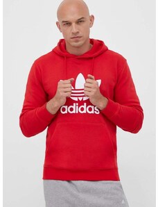Bavlnená mikina adidas Originals Classics Trefoil Hoodie pánska, červená farba, s kapucňou, s potlačou, IM4497