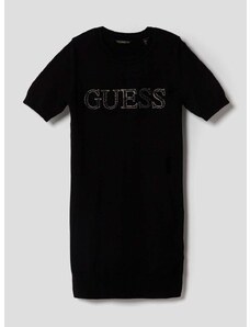 Dievčenské šaty Guess čierna farba, midi, rovný strih