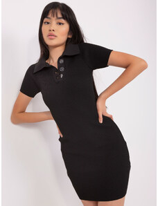 Fashionhunters Knitted black mini polo dress