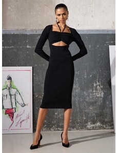 Šaty Karl Lagerfeld KL x The Ultimate icon čierna farba, midi, priliehavé