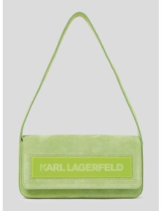 Semišová kabelka Karl Lagerfeld ICON K MD FLAP SHB SUEDE zelená farba