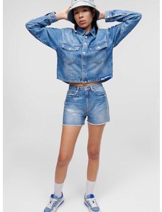 Rifľové krátke nohavice Karl Lagerfeld Jeans dámske, s nášivkou, vysoký pás