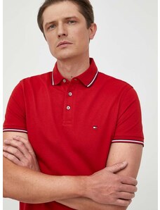 Polo tričko Tommy Hilfiger pánsky, červená farba, jednofarebný