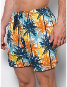 Ombre Clothing Pánske plavky s palmami - modré a oranžové V24 OM-SRBS-0125