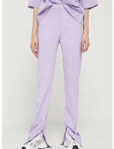 Nohavice HUGO dámske, fialová farba, rovné, vysoký pás