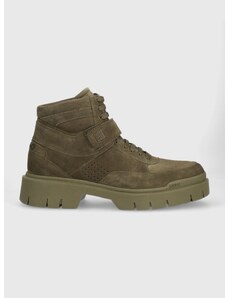 Semišové topánky HUGO Denzel pánske, zelená farba, 50497791