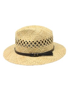KASTORI Slamený klobúk s hnedým koženým opaskom - Fedora