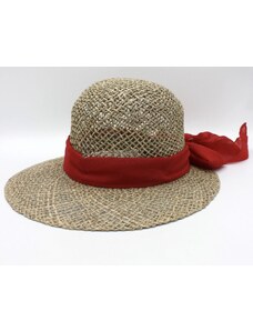 Slamený klobúčik z morskej trávy s červenou mašľou - Fiebig 1903