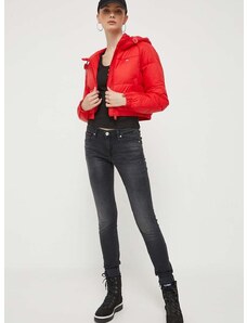 Bunda Tommy Jeans dámska,červená farba,zimná,DW0DW15964