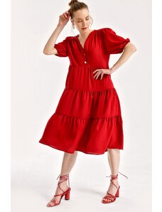 Bigdart 1937 melónové šaty s rukávmi vo vrstvách - bordová červená