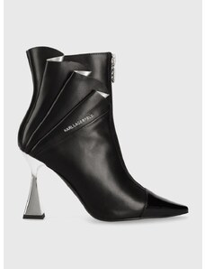 Kožené členkové topánky Karl Lagerfeld DEBUT dámske, čierna farba, na vysokom podpätku, KL32063