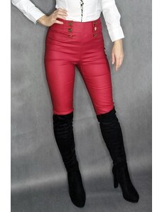KouCla Červené koženkové nohavice s vysokým pásom