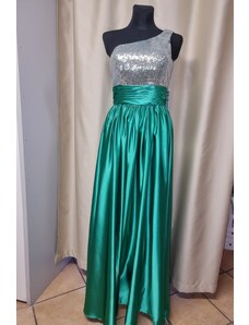FESTAMO Dlhé večerné šaty so zelenou saténovou sukňou