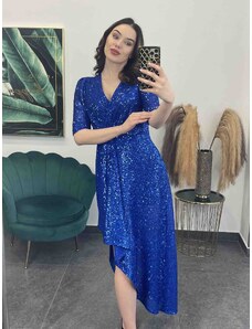 PrestigeShop Elegantné dámske asymetrické šaty s flitrami - kráľovsky modré