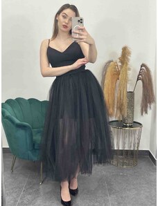 PrestigeShop Elegantný šatový komplet s tylovou sukničkou - čierny