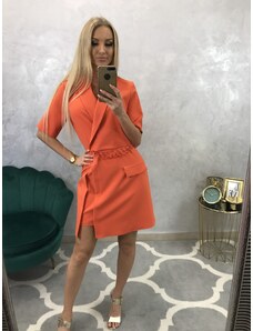 PrestigeShop Sakové šaty s ozdobnou oranžovou retiazkou a vreckom - oranžové