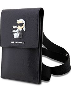 Karl Lagerfeld Saffiano Metal Logo Taška na telefón, Čierna