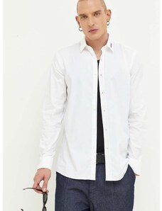 Bavlnená košeľa HUGO pánska, biela farba, slim, s klasickým golierom