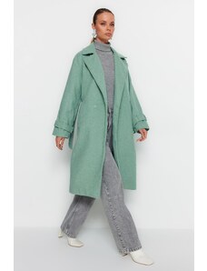 Trendyol Collection Mint Oversize Široký strih s dlhým vlneným kabátom s opaskom